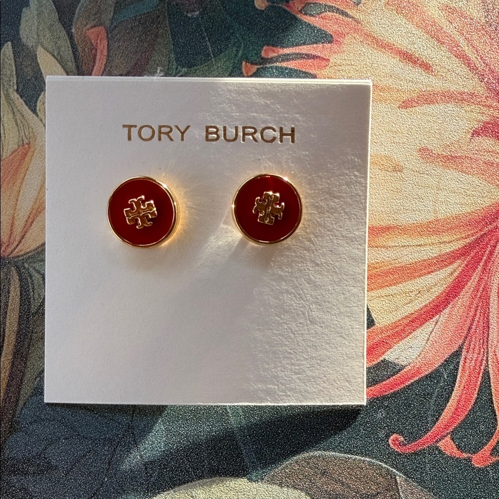 Tory Burch Red and Gold Kira Stud Earring